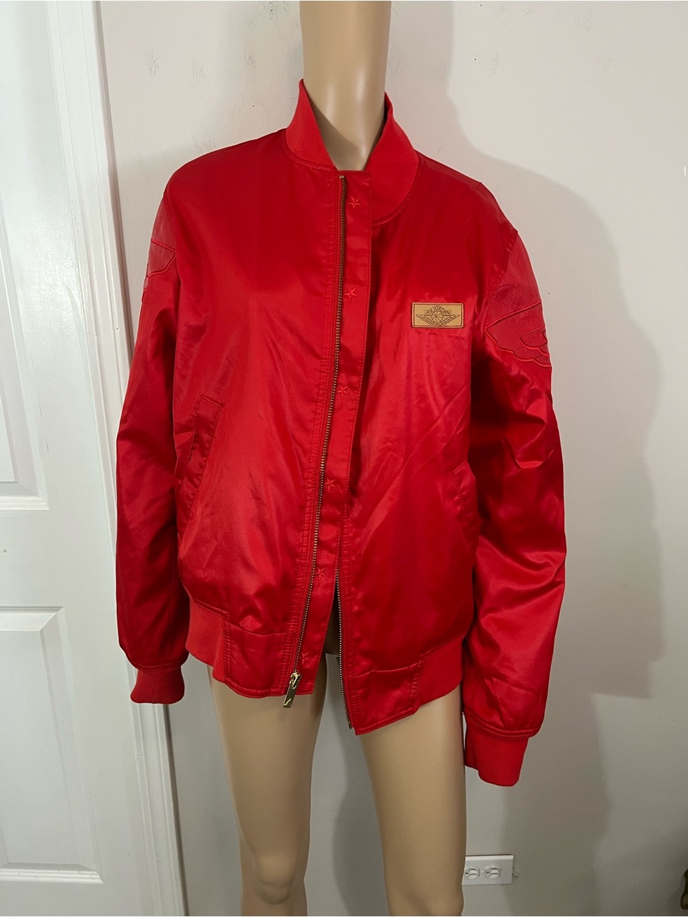 Jordan x Just Don Pinnacle Red satin bomber jacket,Medium